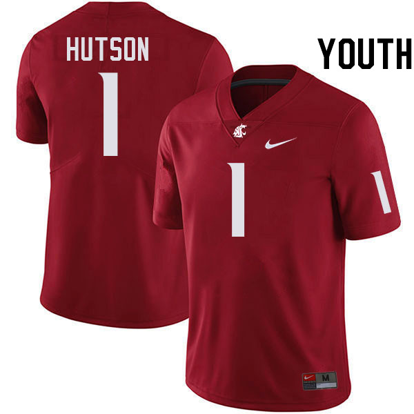 Youth #1 Kris Hutson Washington State Cougars College Football Jerseys Stitched-Crimson